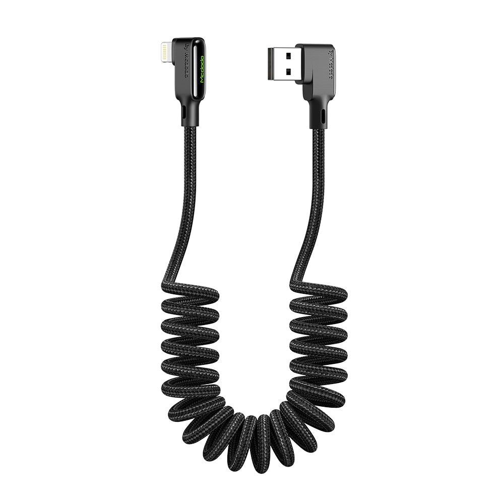 USB Cable Spring Extension Retractable Charger Cord For iPhone