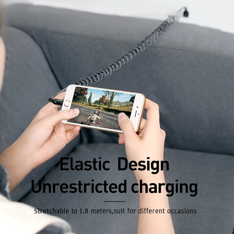 USB Cable Spring Extension Retractable Charger Cord For iPhone